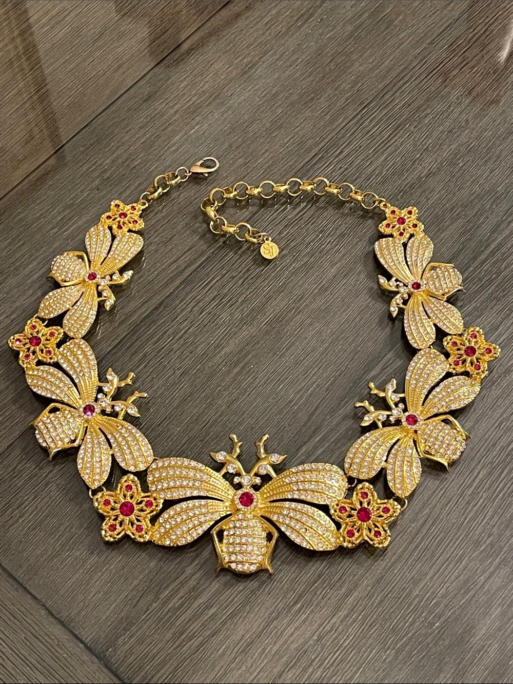 Sassy Jones Gold-tone Pave Crystal Insect Bee Statement Bib Choker Necklace